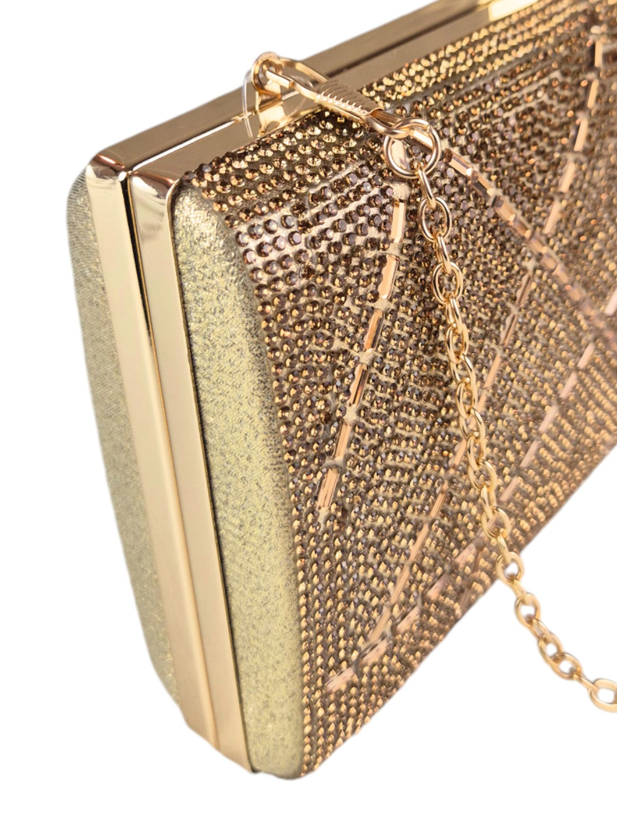 Abstract Diamante & Rhinestone Clutch Bag Gold
