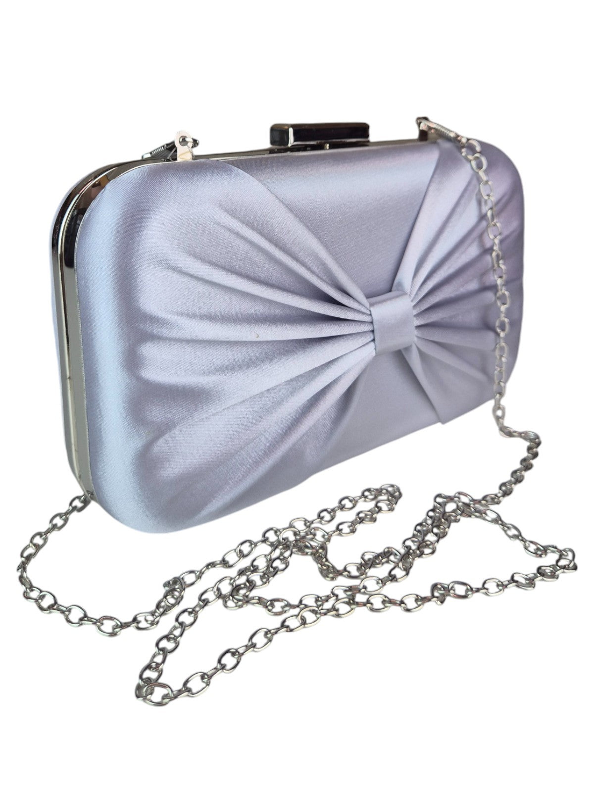 Bow Satin Clutch Bag Silver