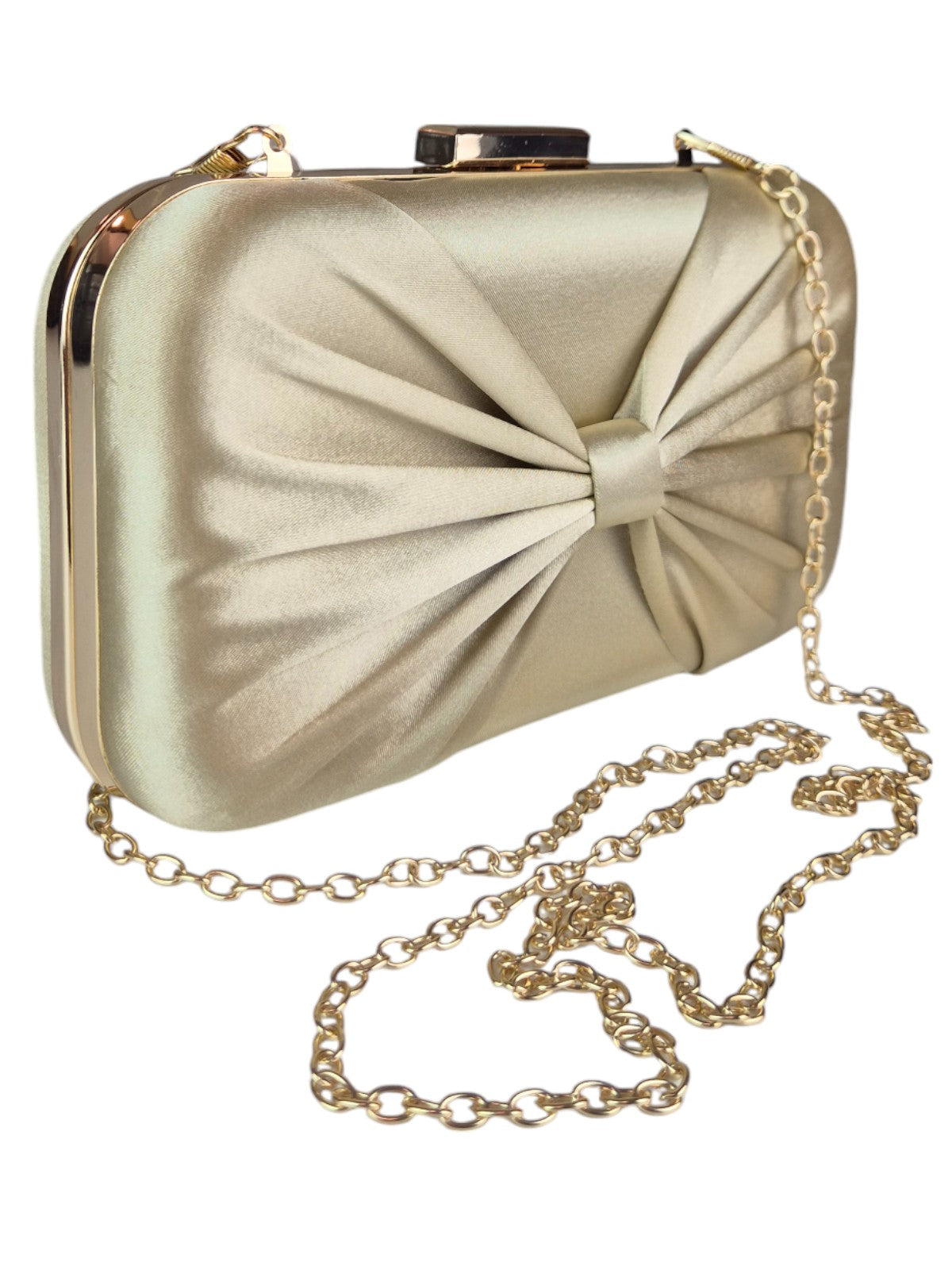 Bow Satin Clutch Bag Gold