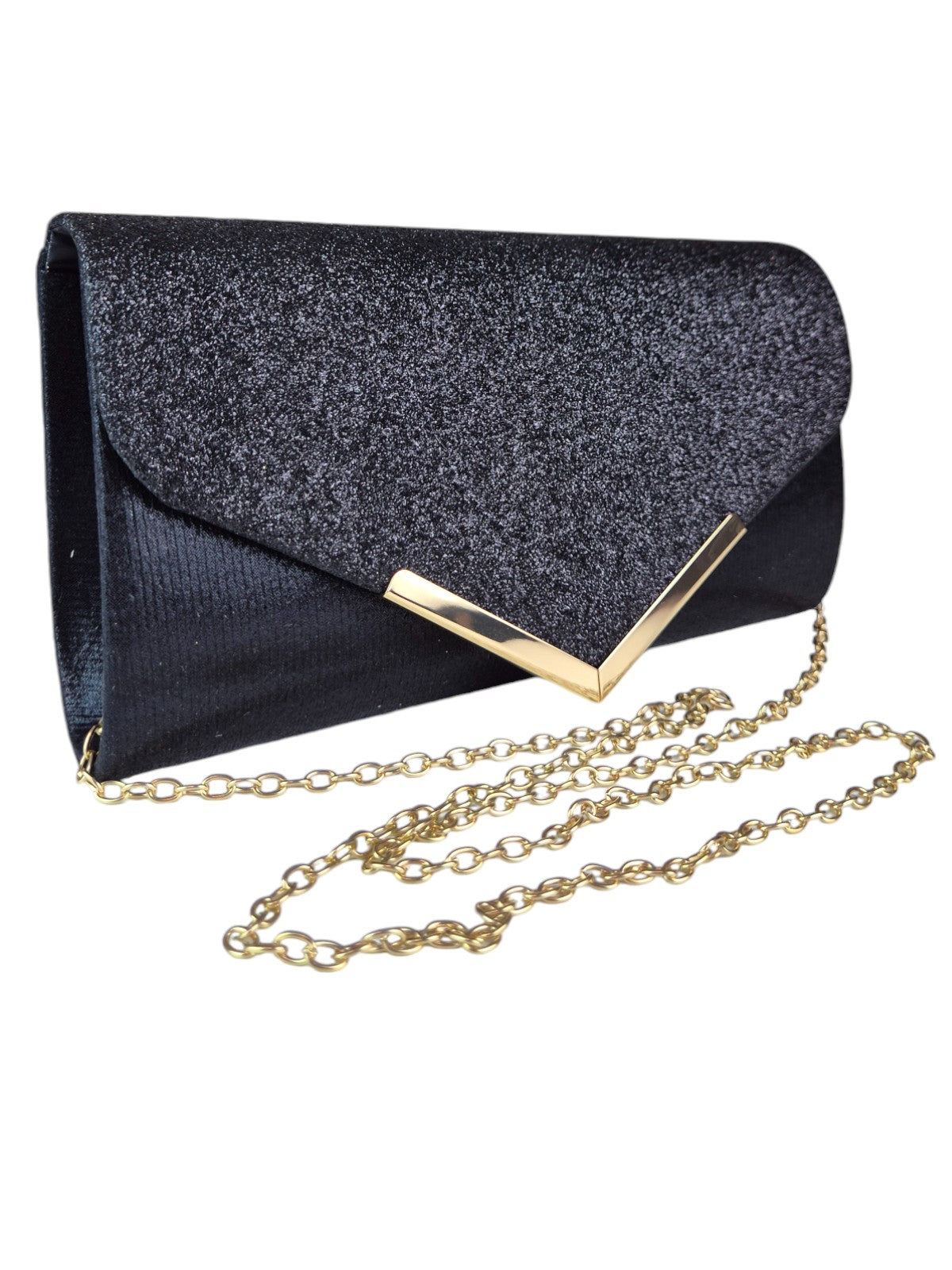 Envelope Glitter Tube Clutch Bag Black