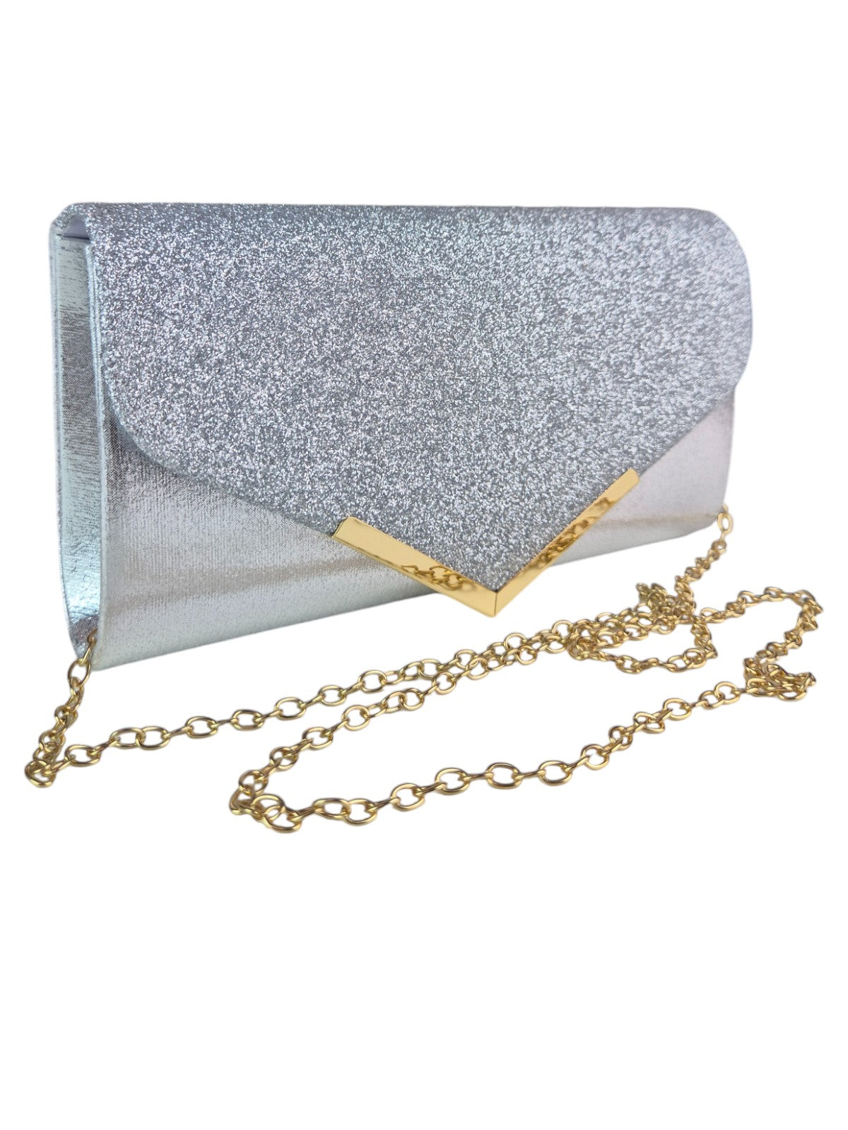 Envelope Glitter Tube Clutch Bag Silver