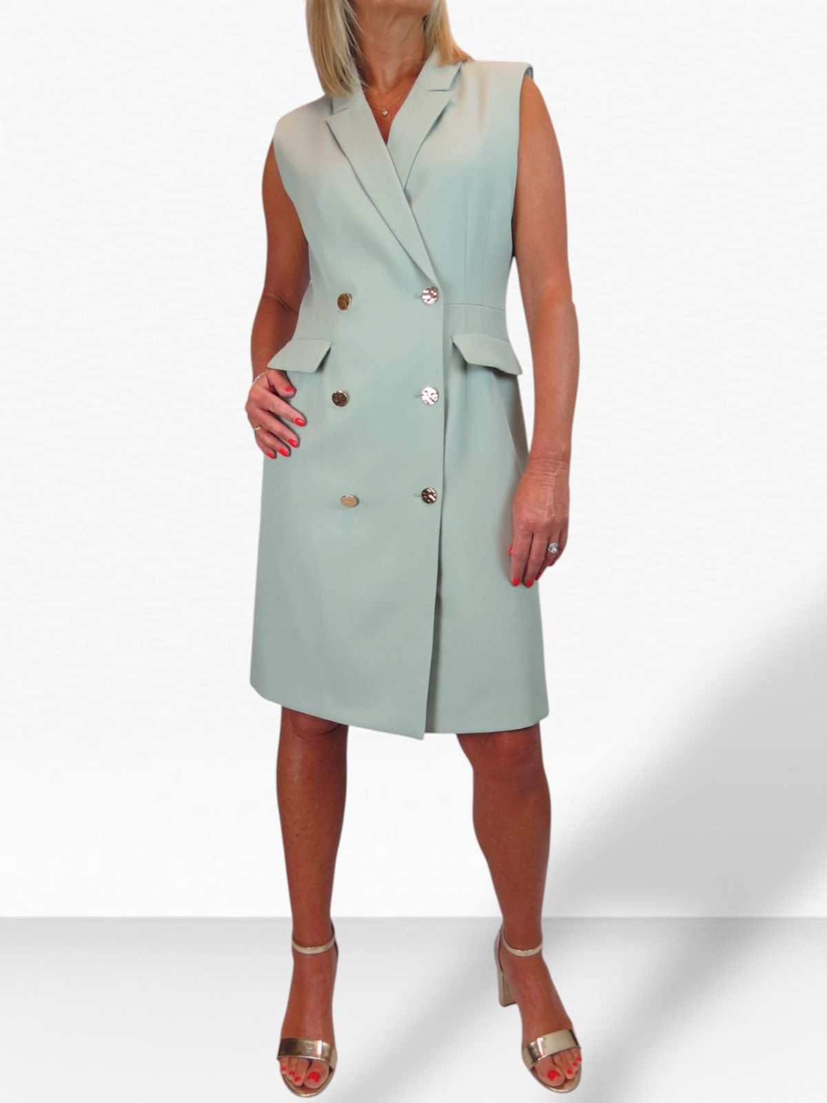 Sleeveless Smart Double Breasted Blazer Dress Sage Green