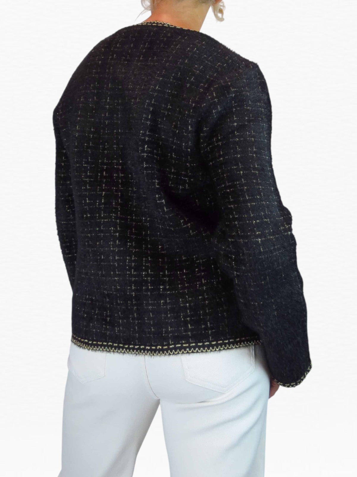 Pearl Button Knitted Jacket Black