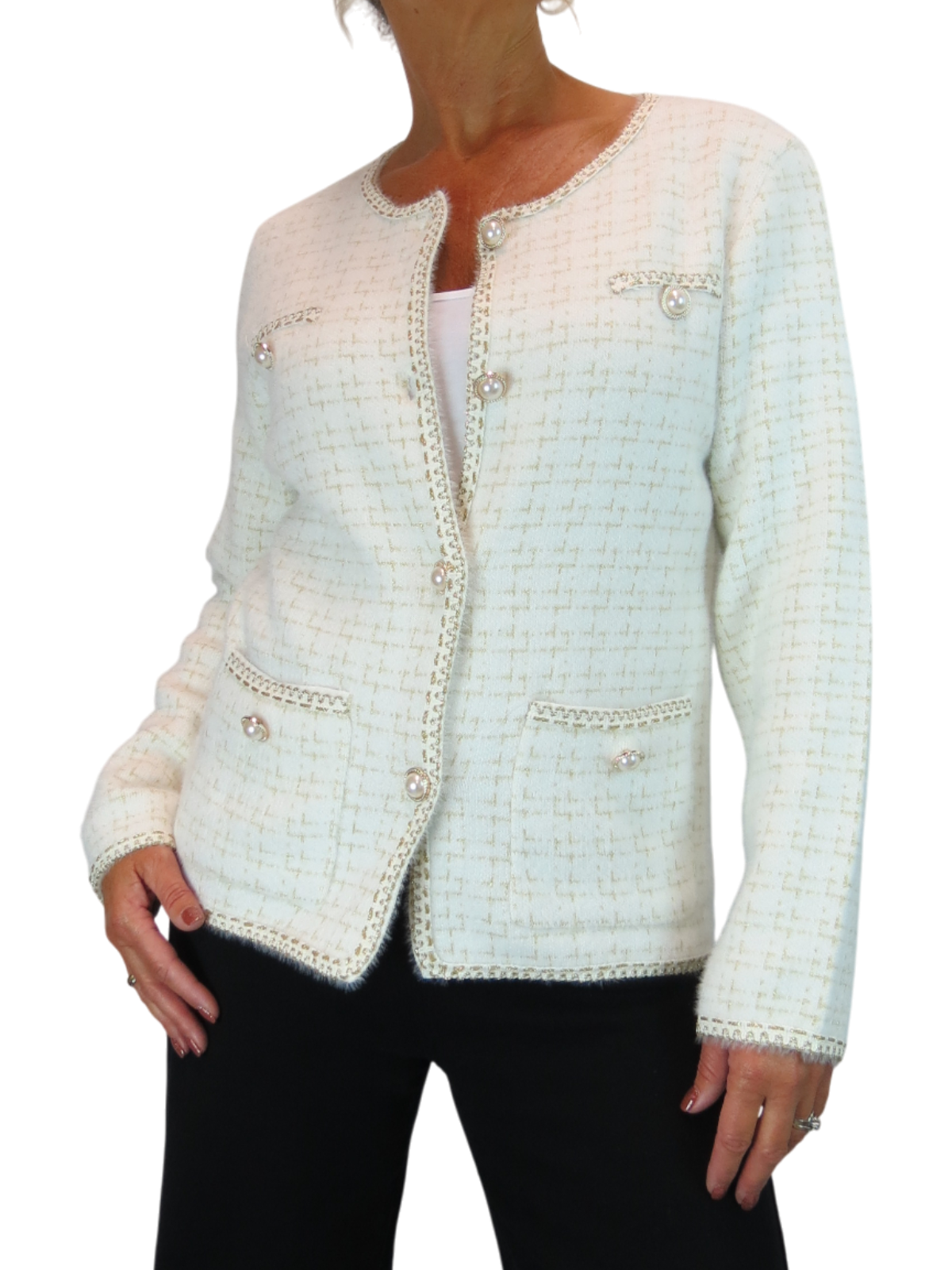 Pearl Button Knitted Jacket Cream