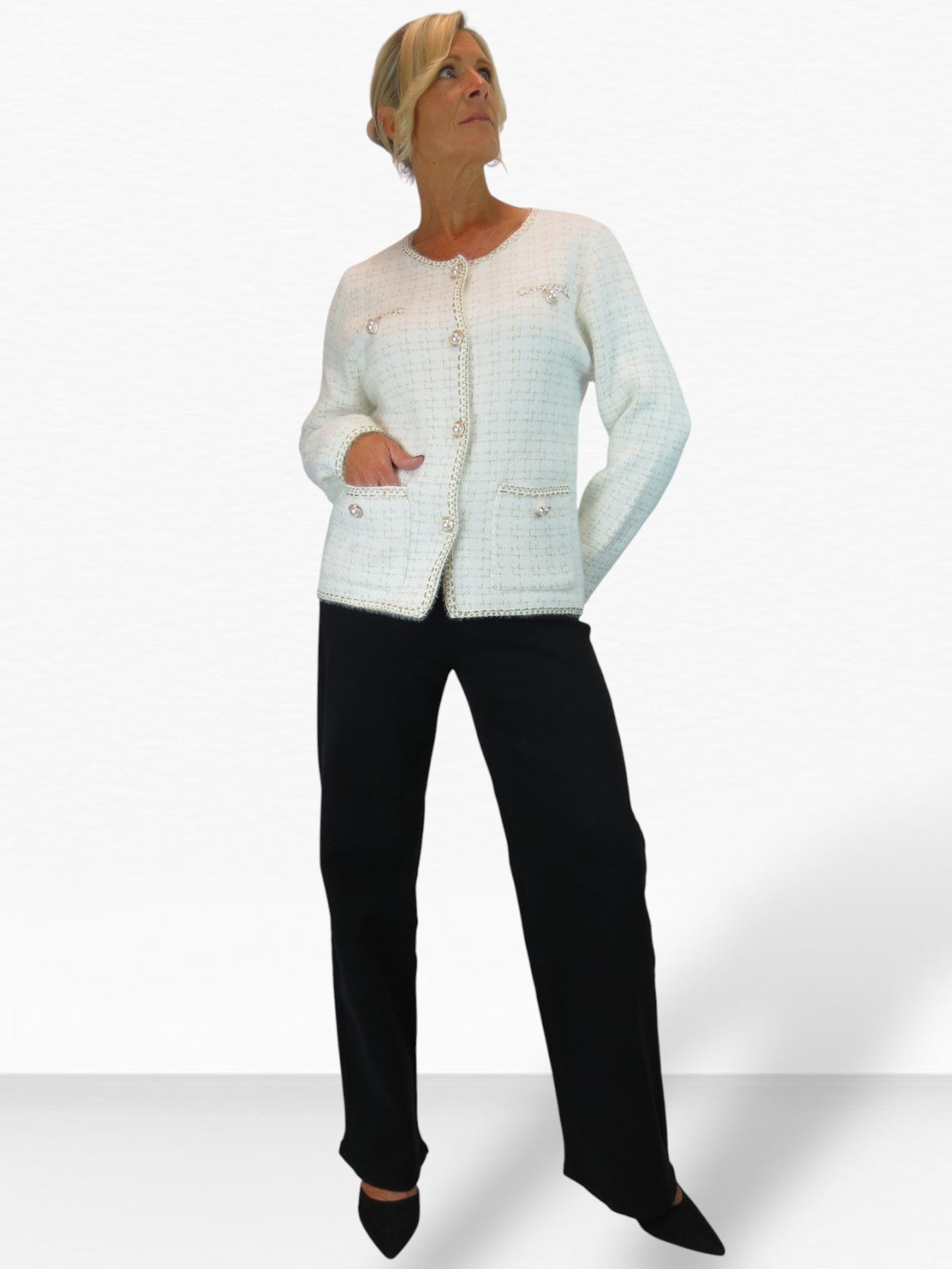 Pearl Button Knitted Jacket Cream