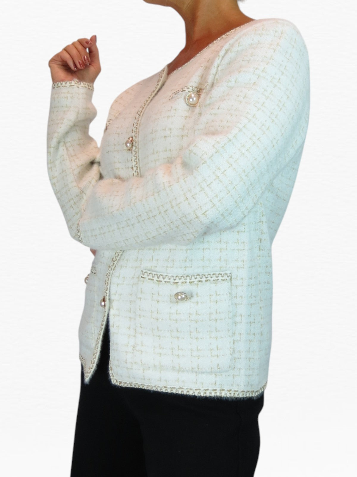 Pearl Button Knitted Jacket Cream