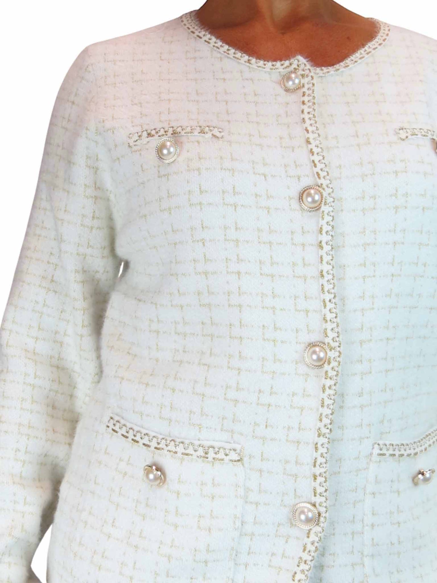 Pearl Button Knitted Jacket Cream