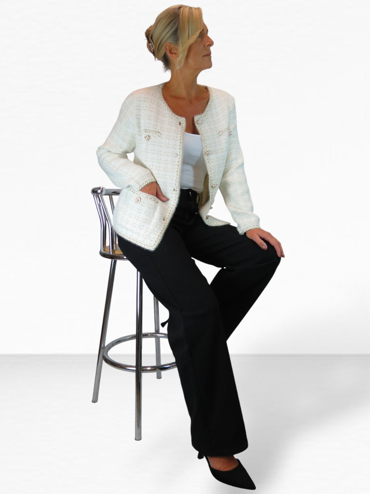 Pearl Button Knitted Jacket Cream