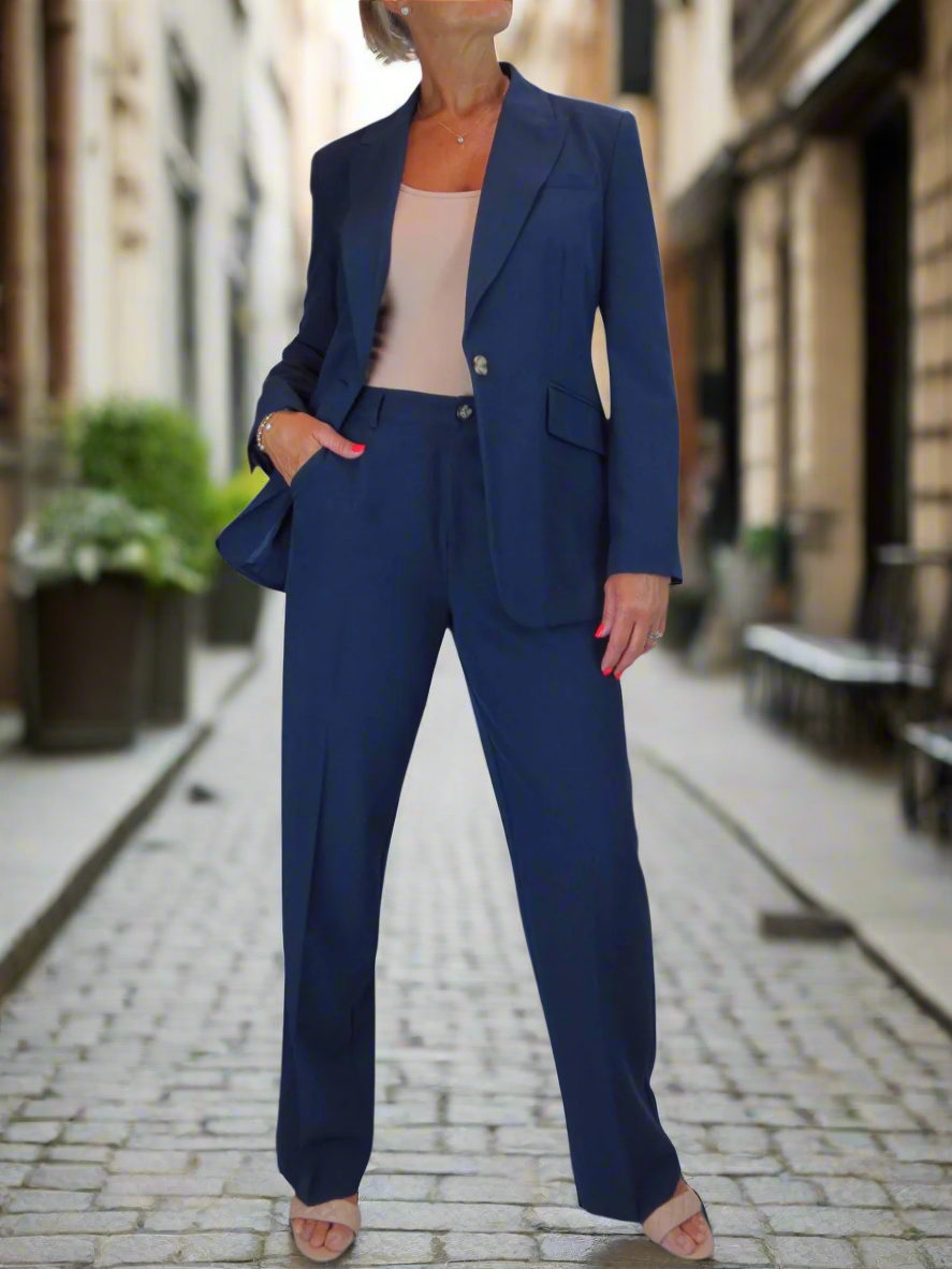 Smart 2 Piece Trouser Suit Navy Blue