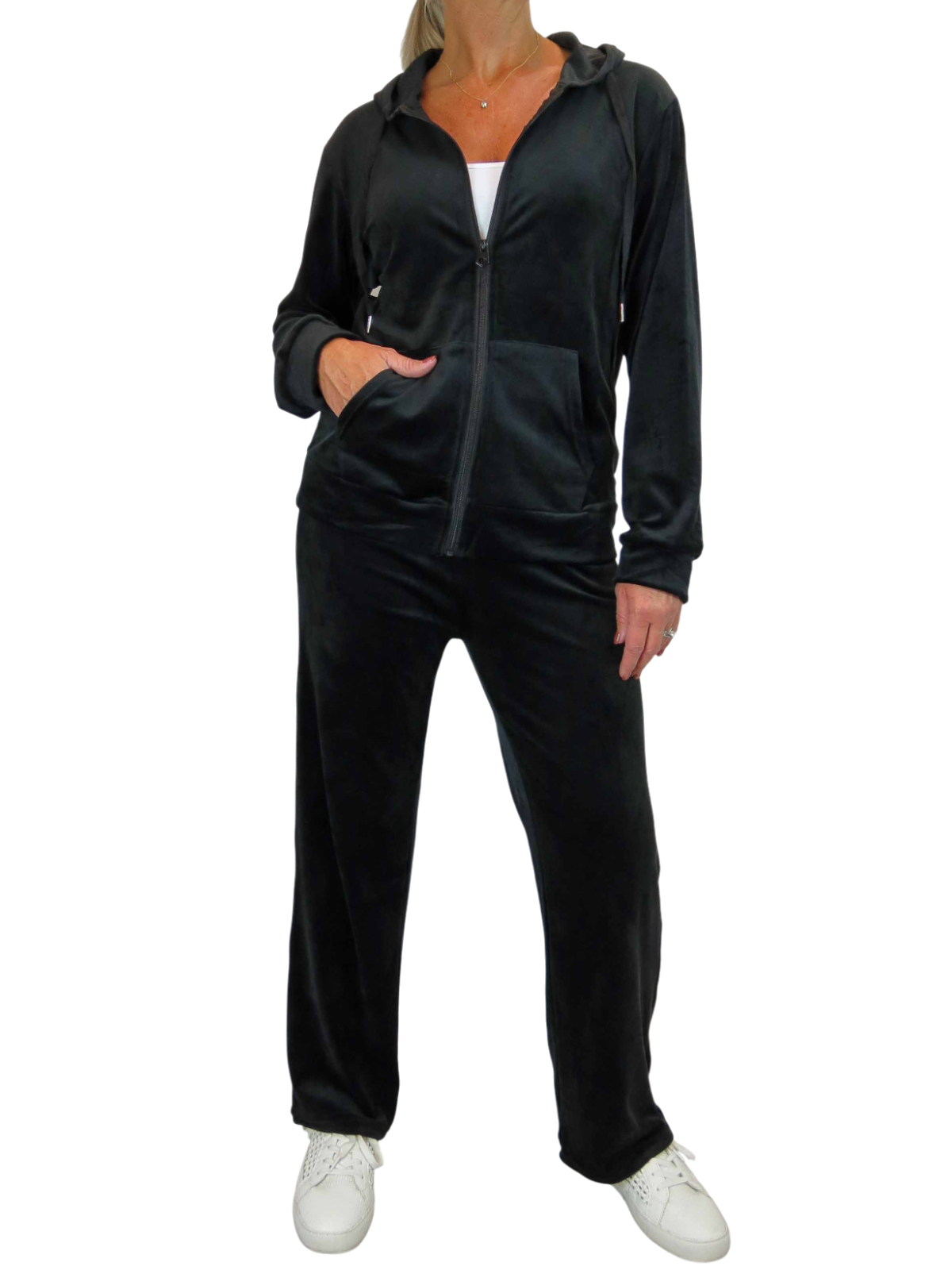 Velour Tracksuit Set 2 Piece Black