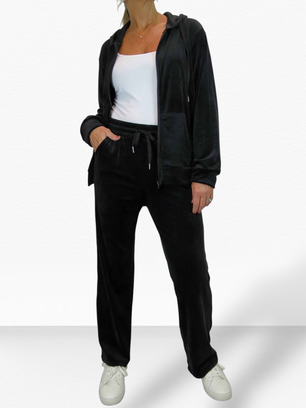 Velour Tracksuit Set 2 Piece Black