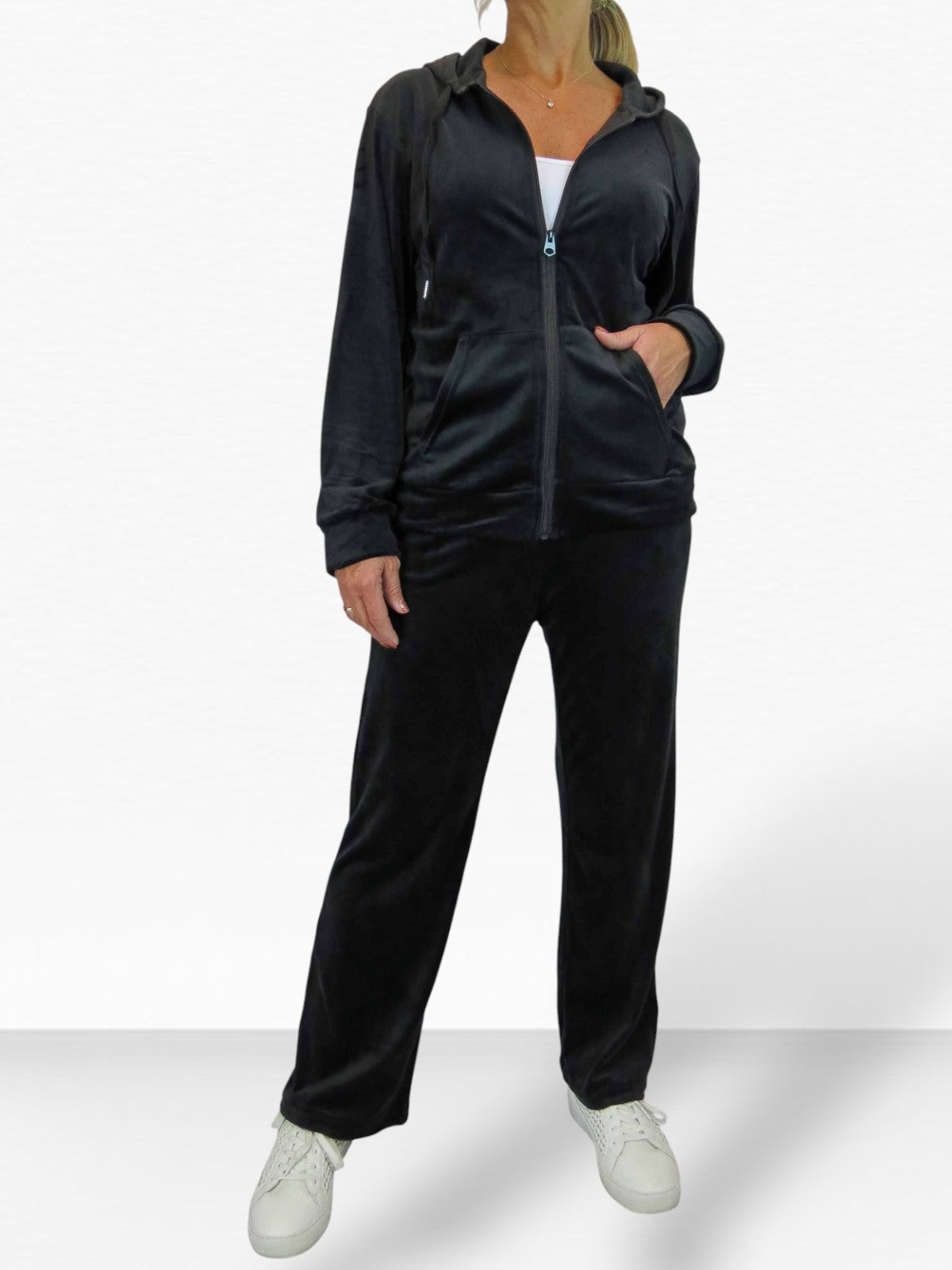 Velour Tracksuit Set 2 Piece Black