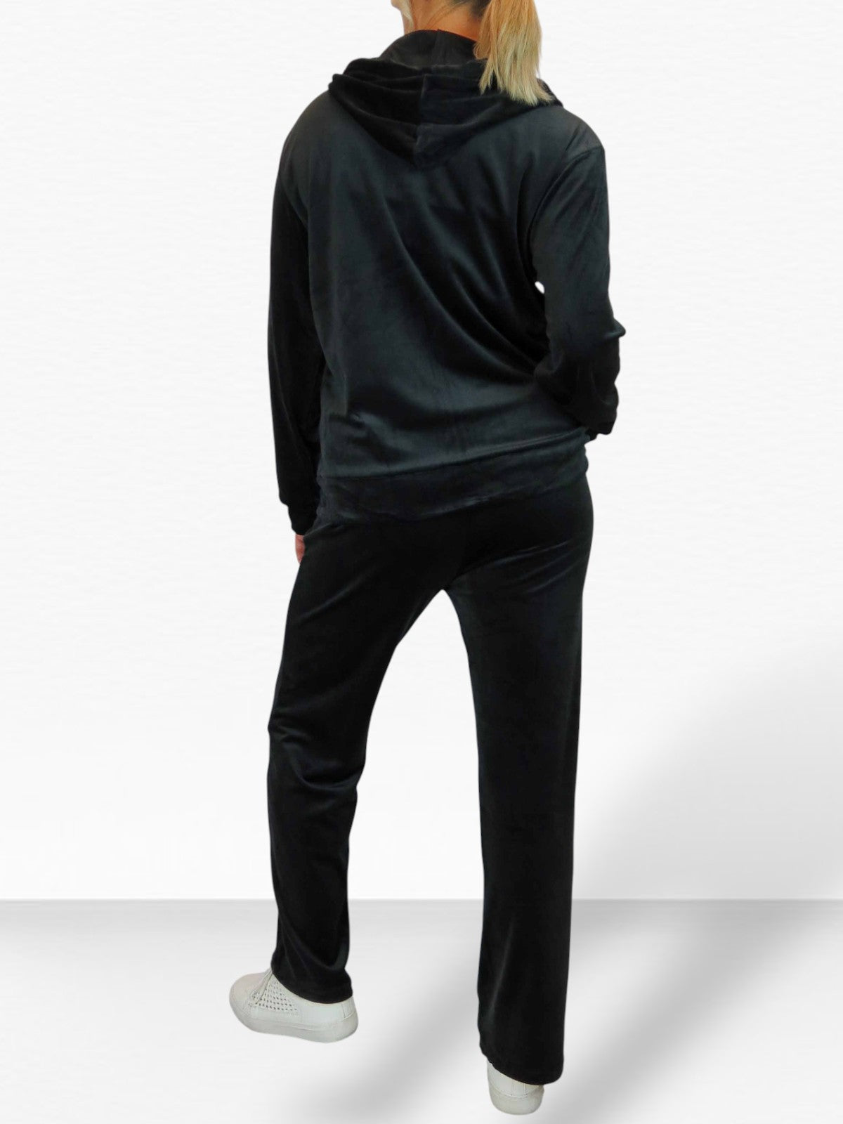 Velour Tracksuit Set 2 Piece Black