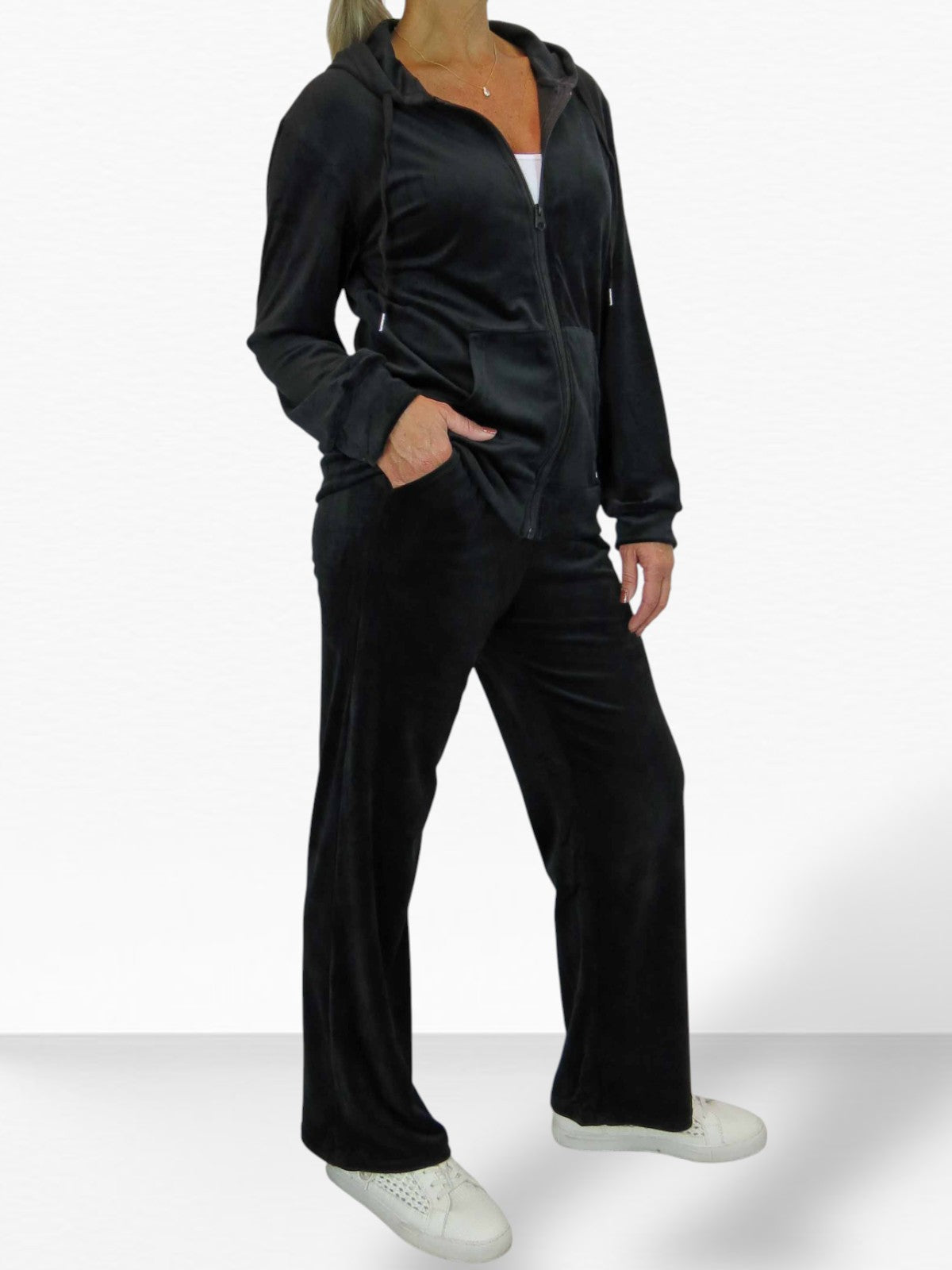 Velour Tracksuit Set 2 Piece Black