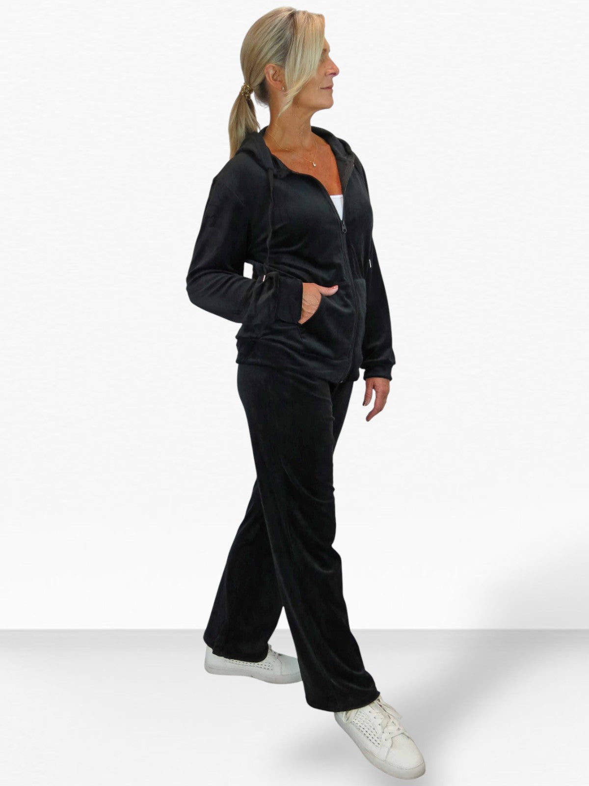 Velour Tracksuit Set 2 Piece Black