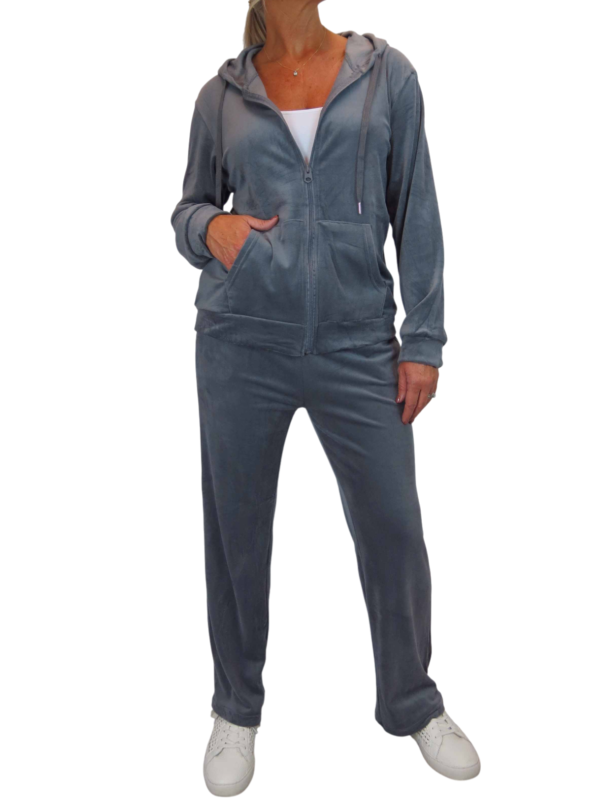Velour Tracksuit Set 2 Piece Grey