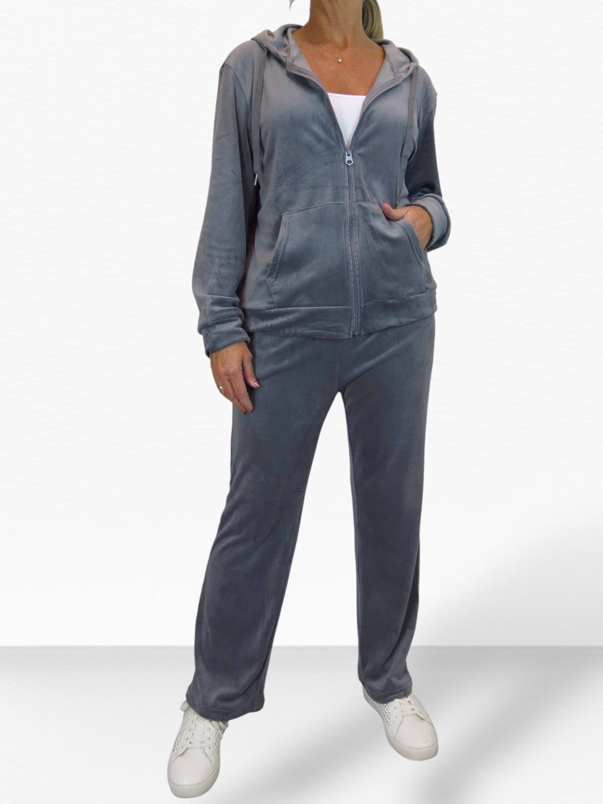 Velour Tracksuit Set 2 Piece Grey