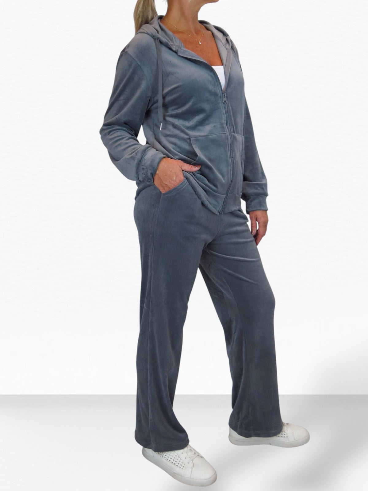 Velour Tracksuit Set 2 Piece Grey
