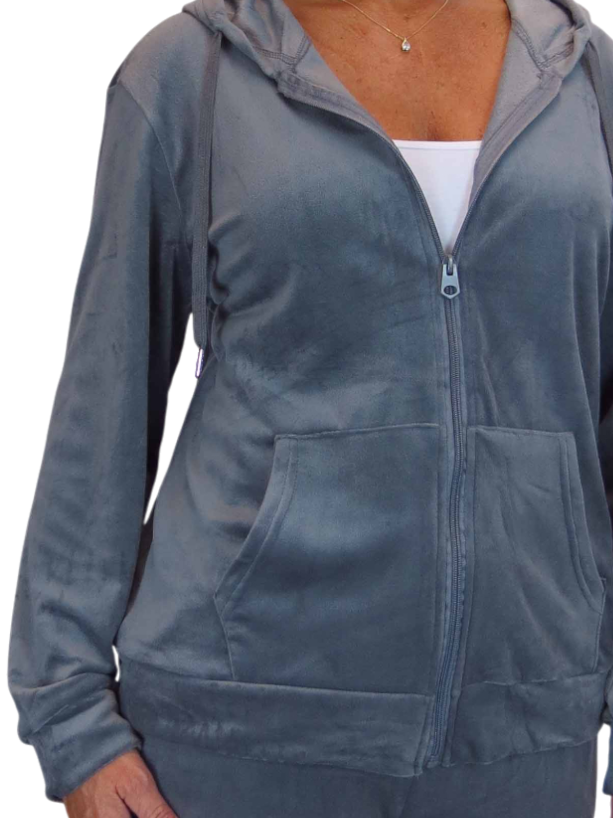 Velour Tracksuit Set 2 Piece Grey