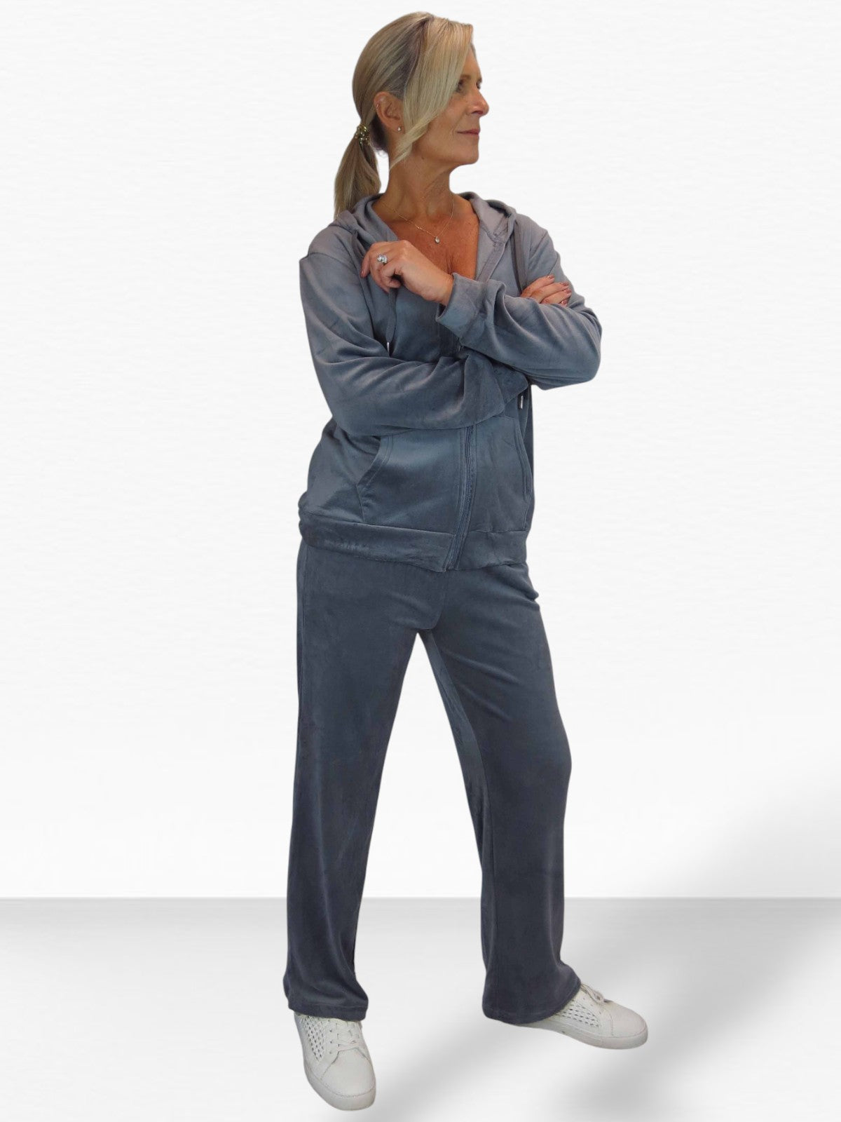Velour Tracksuit Set 2 Piece Grey