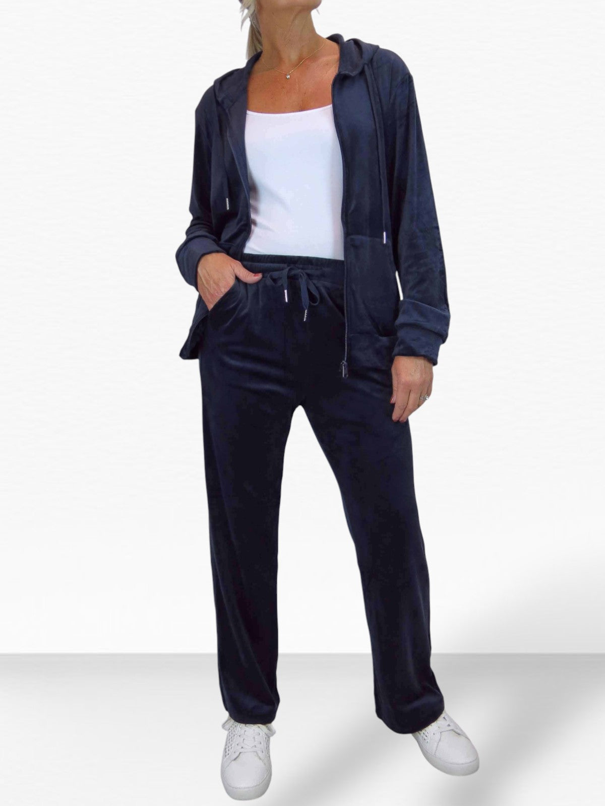 Velour Tracksuit Set 2 Piece Navy Blue