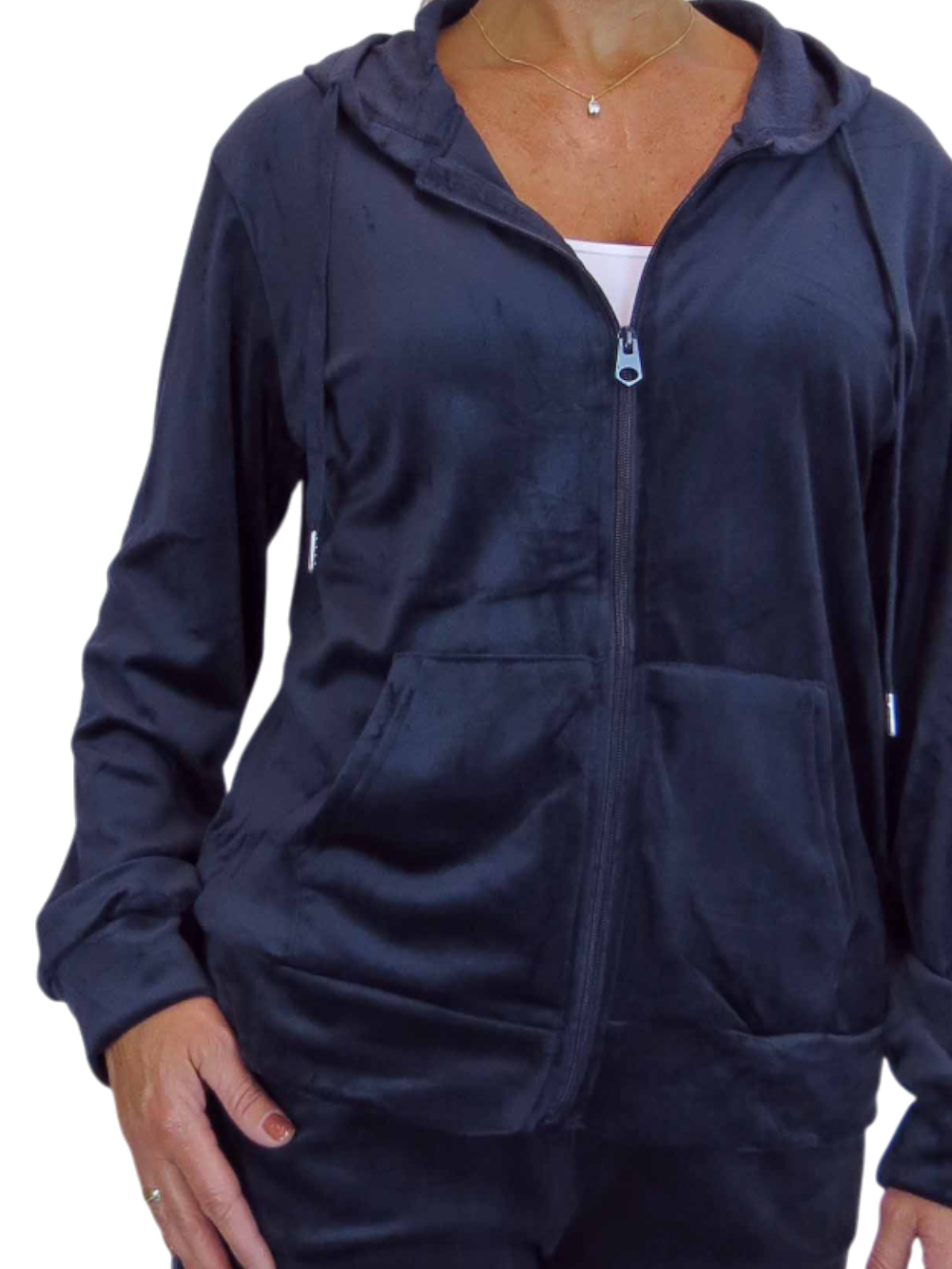 Velour Tracksuit Set 2 Piece Navy Blue