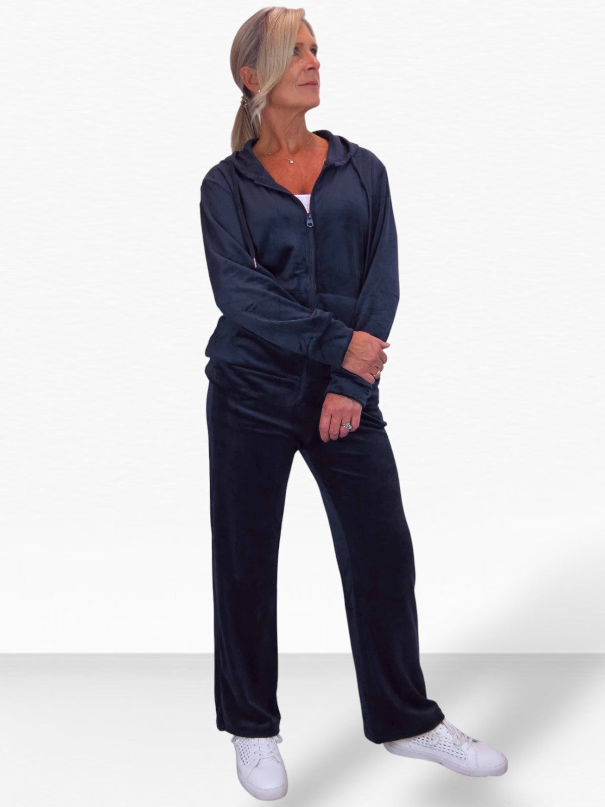 Velour Tracksuit Set 2 Piece Navy Blue
