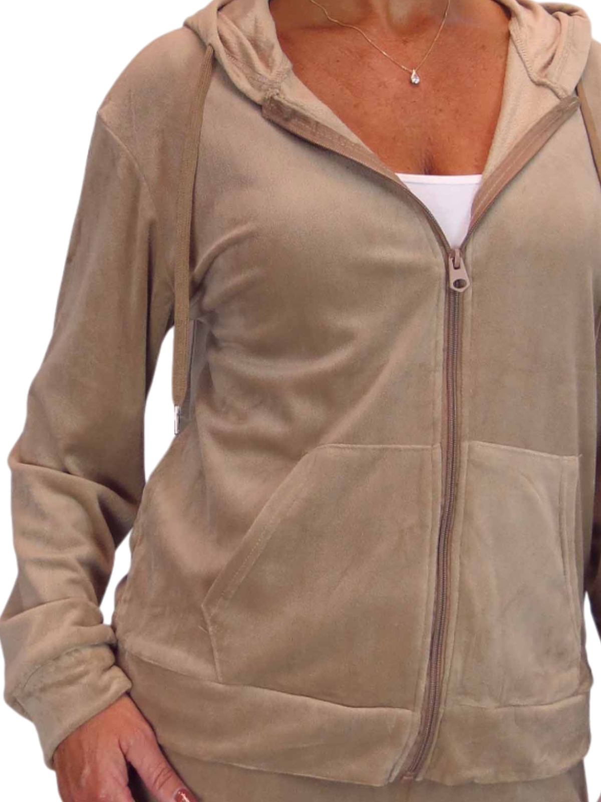 Velour Tracksuit Set 2 Piece Beige