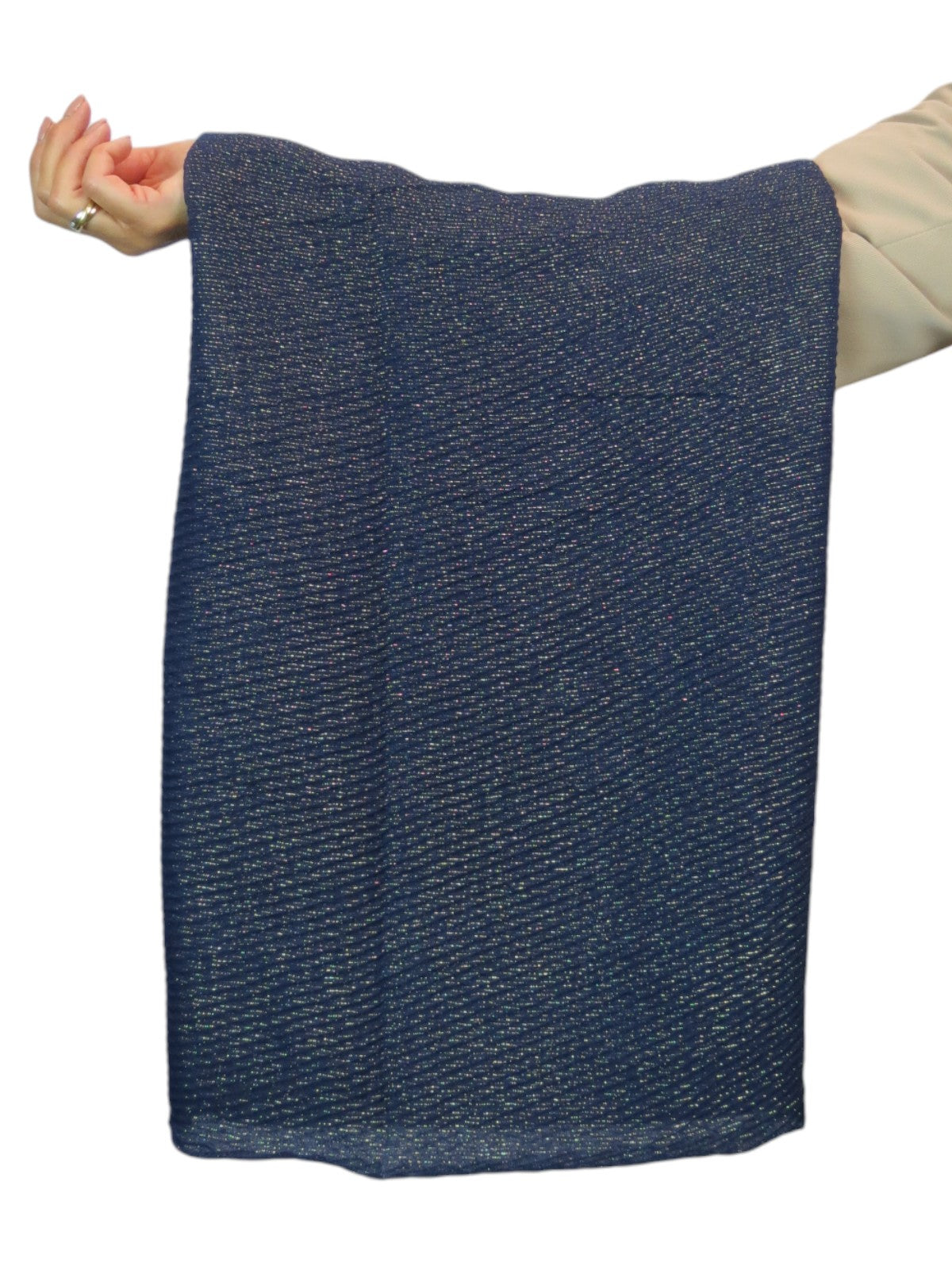 Golden Shimmer Evening Shawl With Pleated Crinkle Scarf Navy Blue