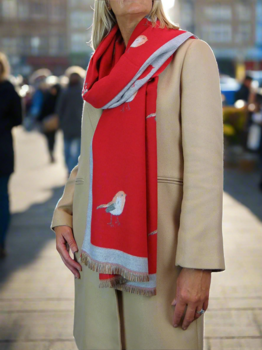 Cashmere Pashmina Blanket Scarf Robins Red