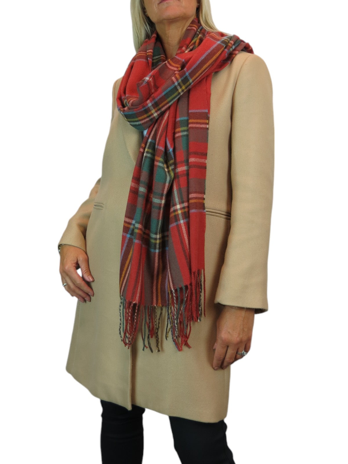 Plaid Tartan Soft Wool Pashmina Shawl Scarf Rusty Red