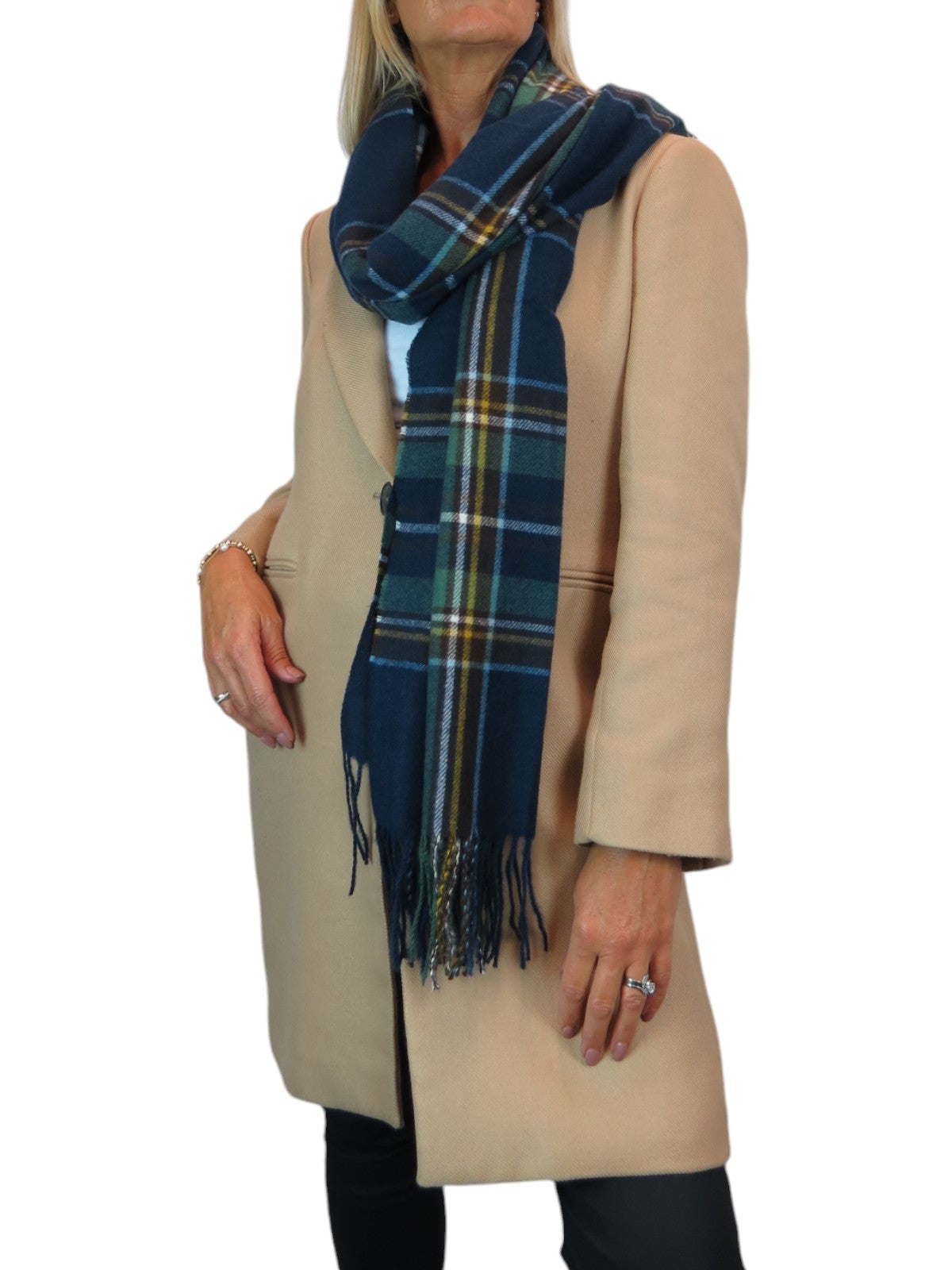 Plaid Tartan Soft Wool Pashmina Shawl Scarf Navy Blue