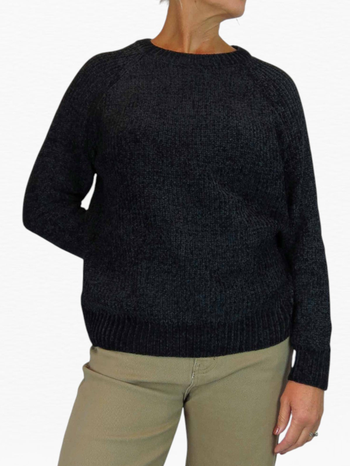 Long Sleeve Chenille Crew Neck Jumper Black