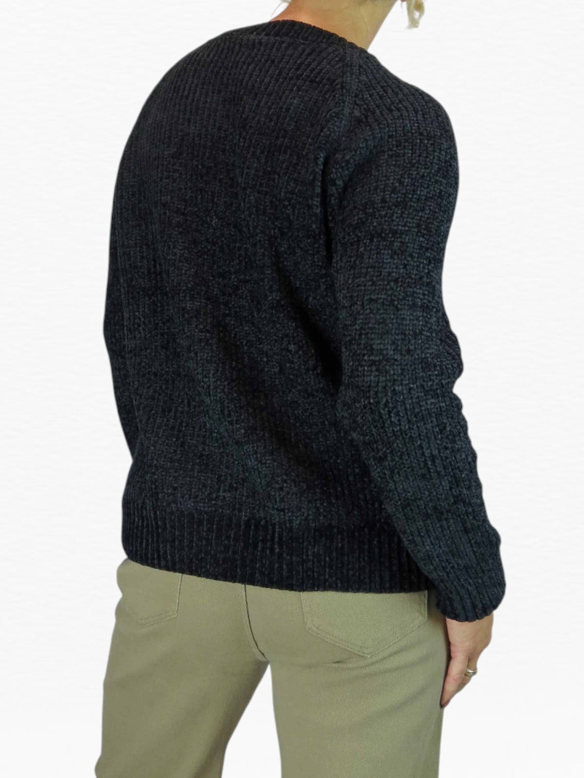 Long Sleeve Chenille Crew Neck Jumper Black