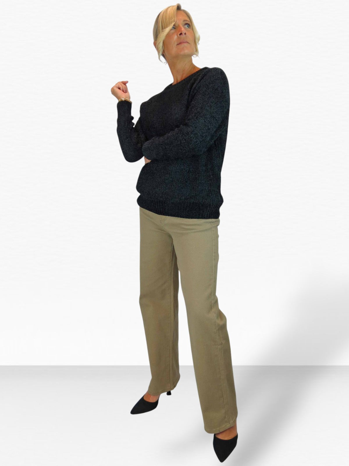 Long Sleeve Chenille Crew Neck Jumper Black