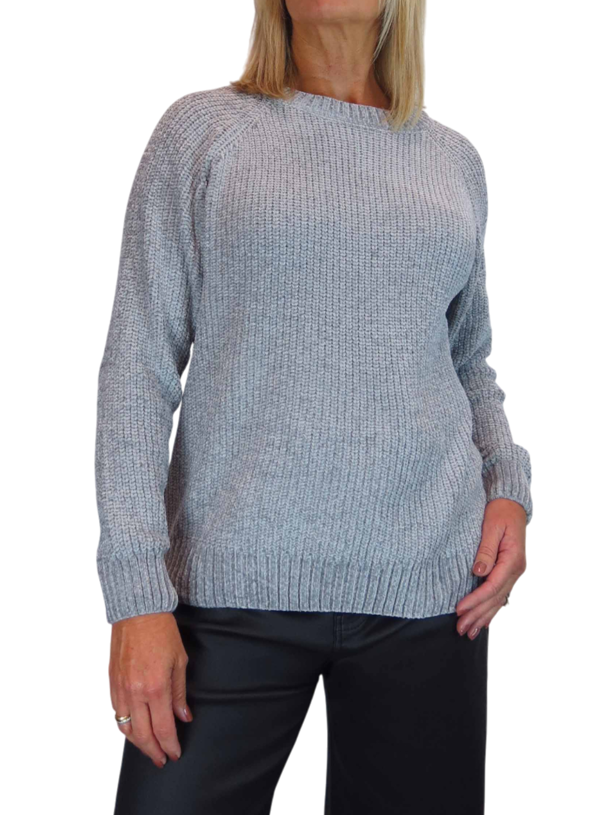 Long Sleeve Chenille Crew Neck Jumper Grey