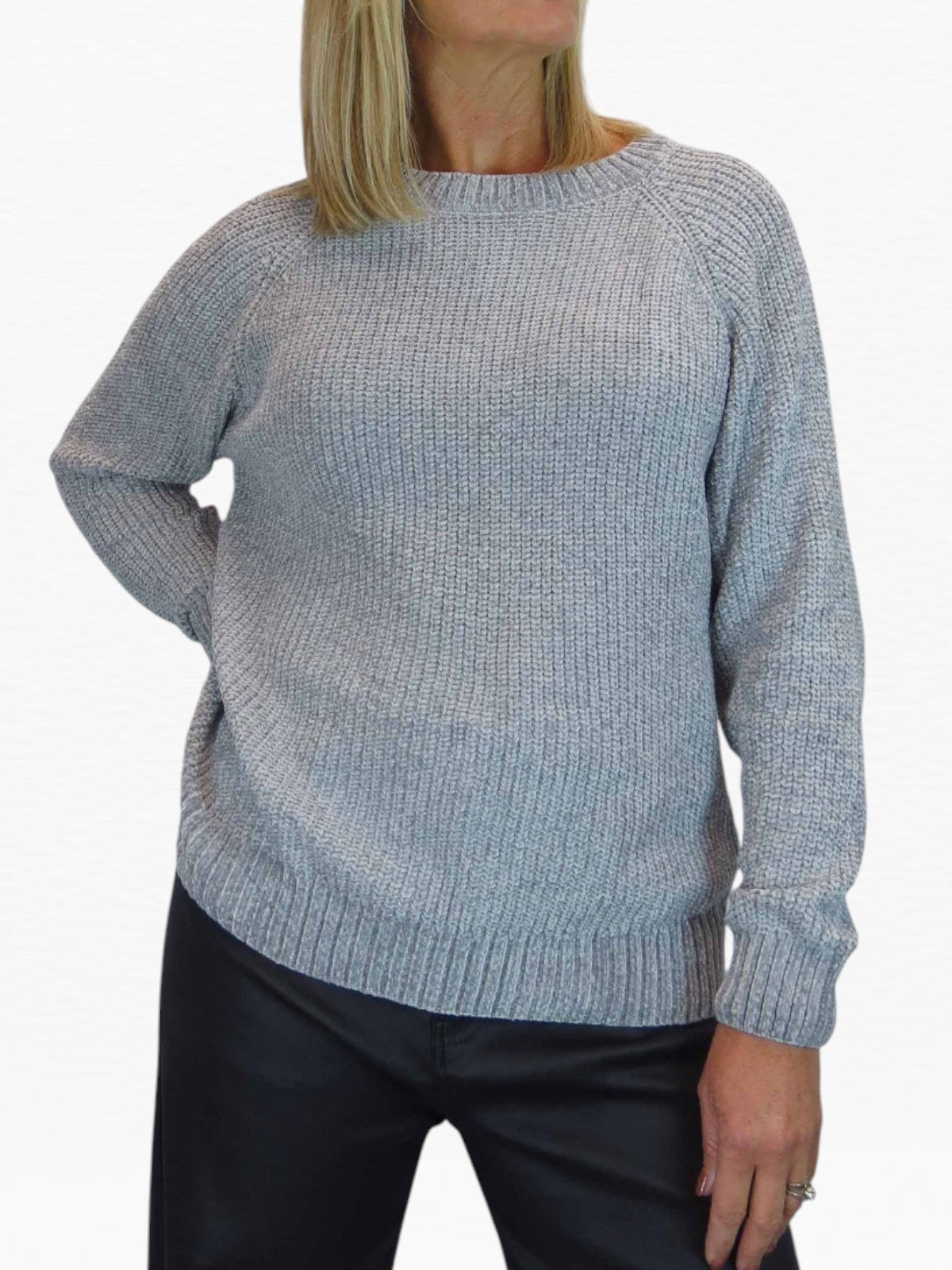 Long Sleeve Chenille Crew Neck Jumper Grey