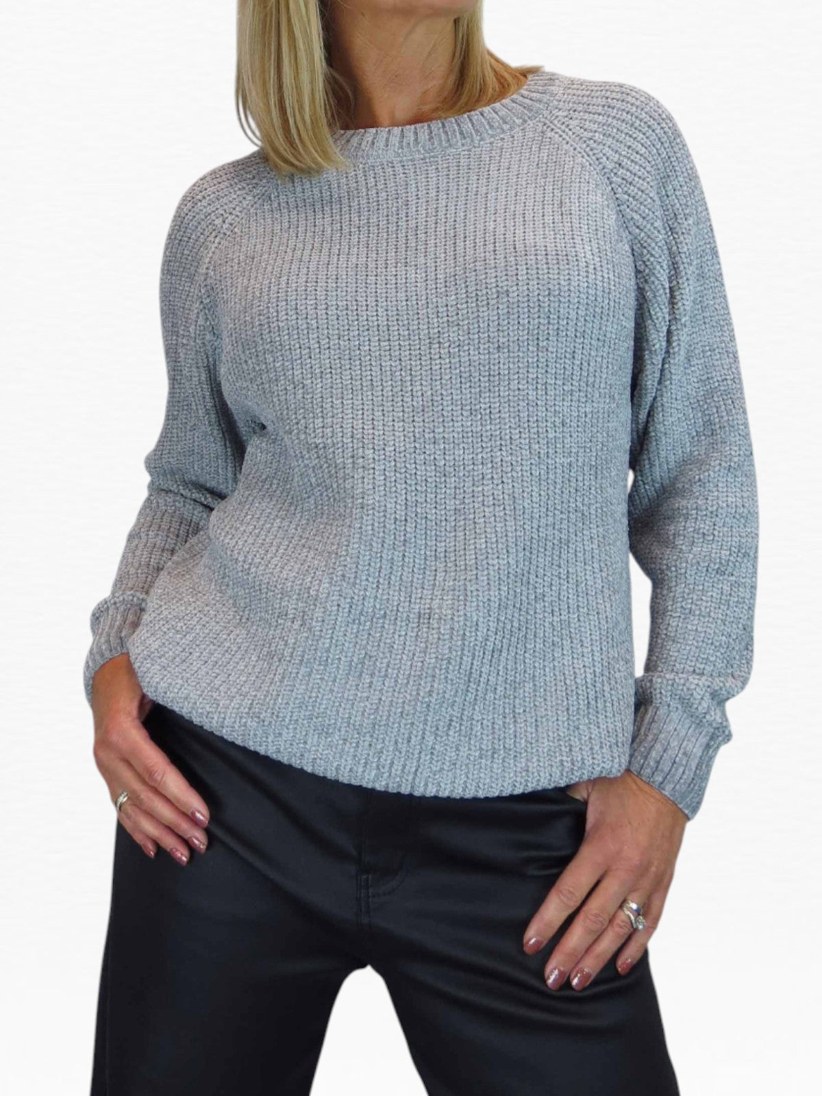 Long Sleeve Chenille Crew Neck Jumper Grey