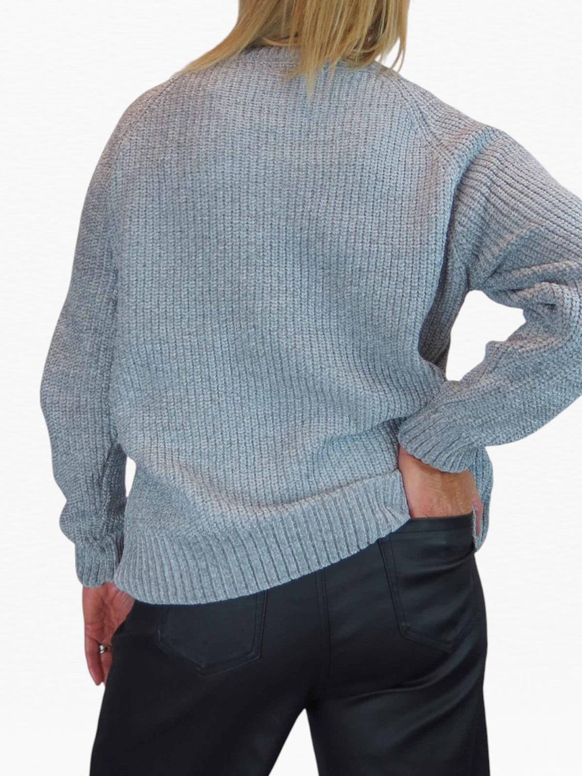 Long Sleeve Chenille Crew Neck Jumper Grey