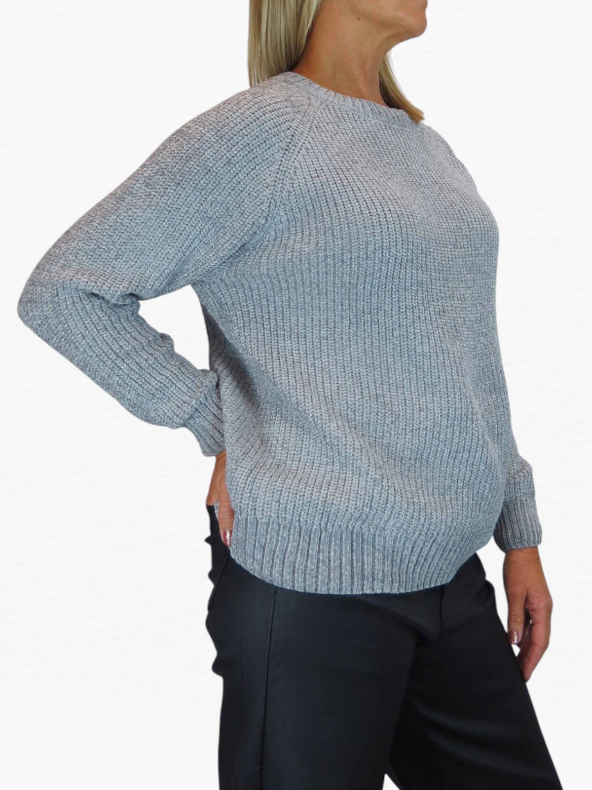 Long Sleeve Chenille Crew Neck Jumper Grey