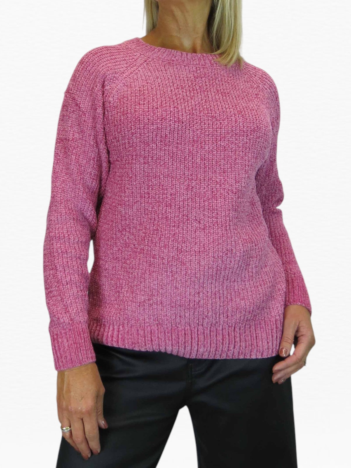 Long Sleeve Chenille Crew Neck Jumper Pink