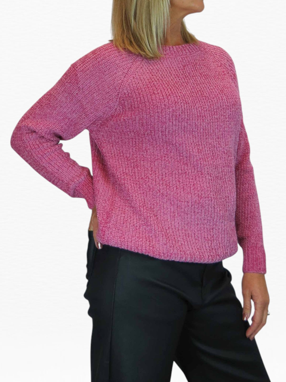 Long Sleeve Chenille Crew Neck Jumper Pink