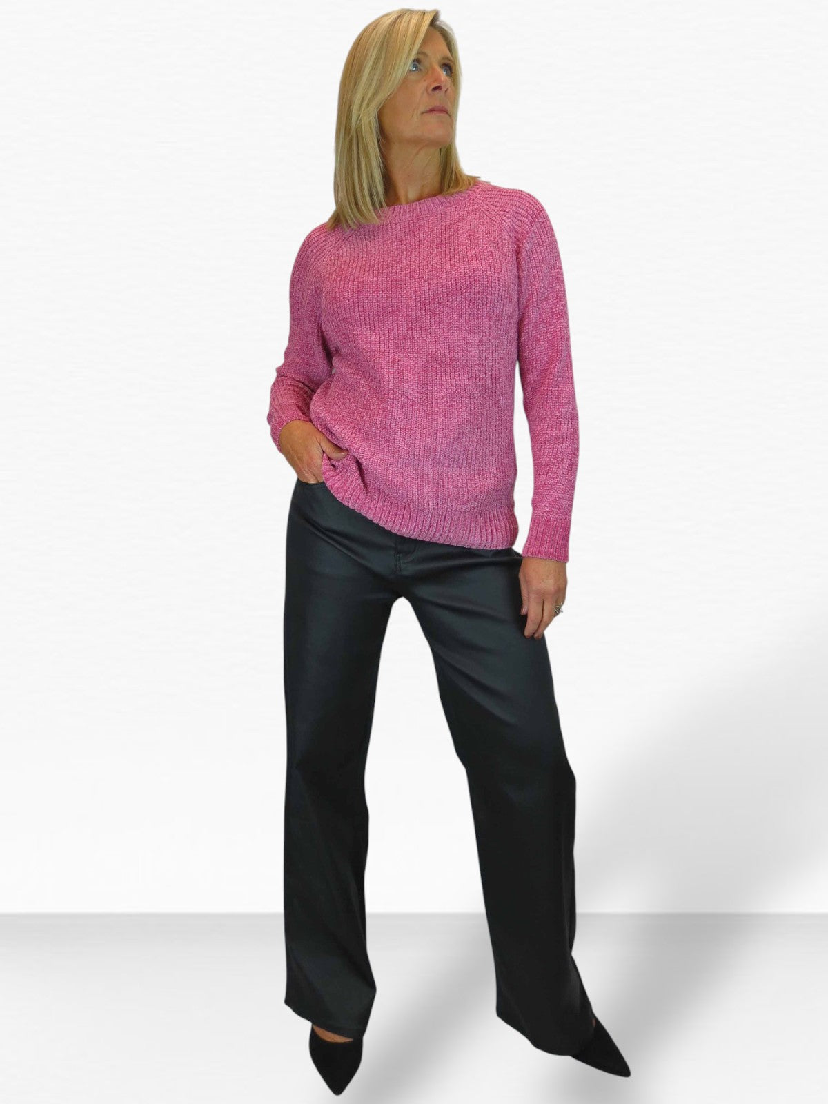 Long Sleeve Chenille Crew Neck Jumper Pink