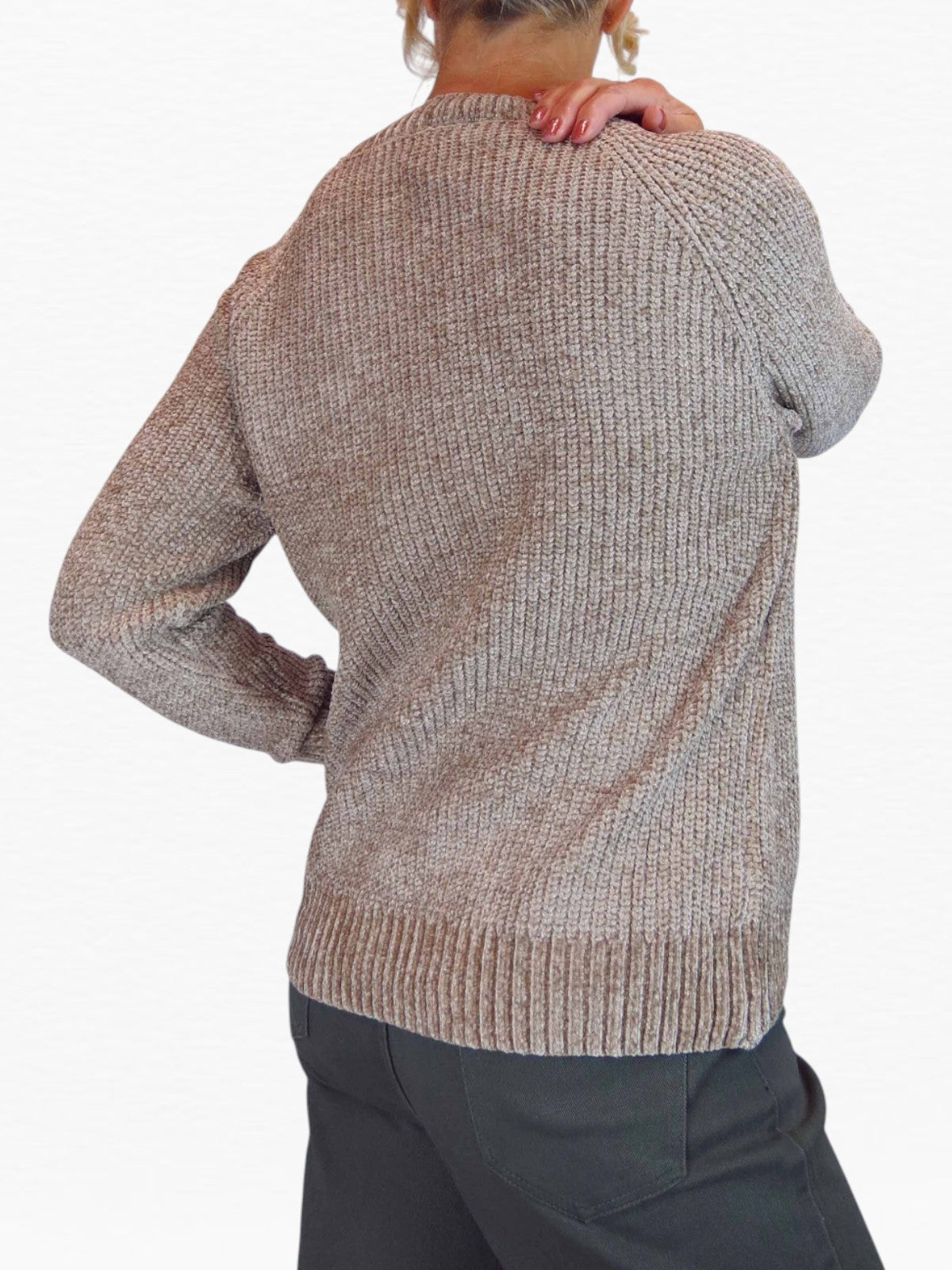 Long Sleeve Chenille Crew Neck Jumper Tan