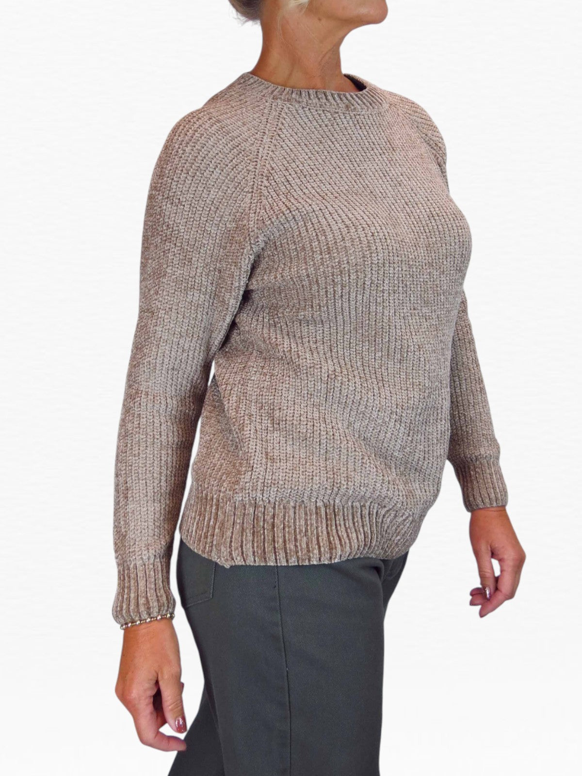 Long Sleeve Chenille Crew Neck Jumper Tan