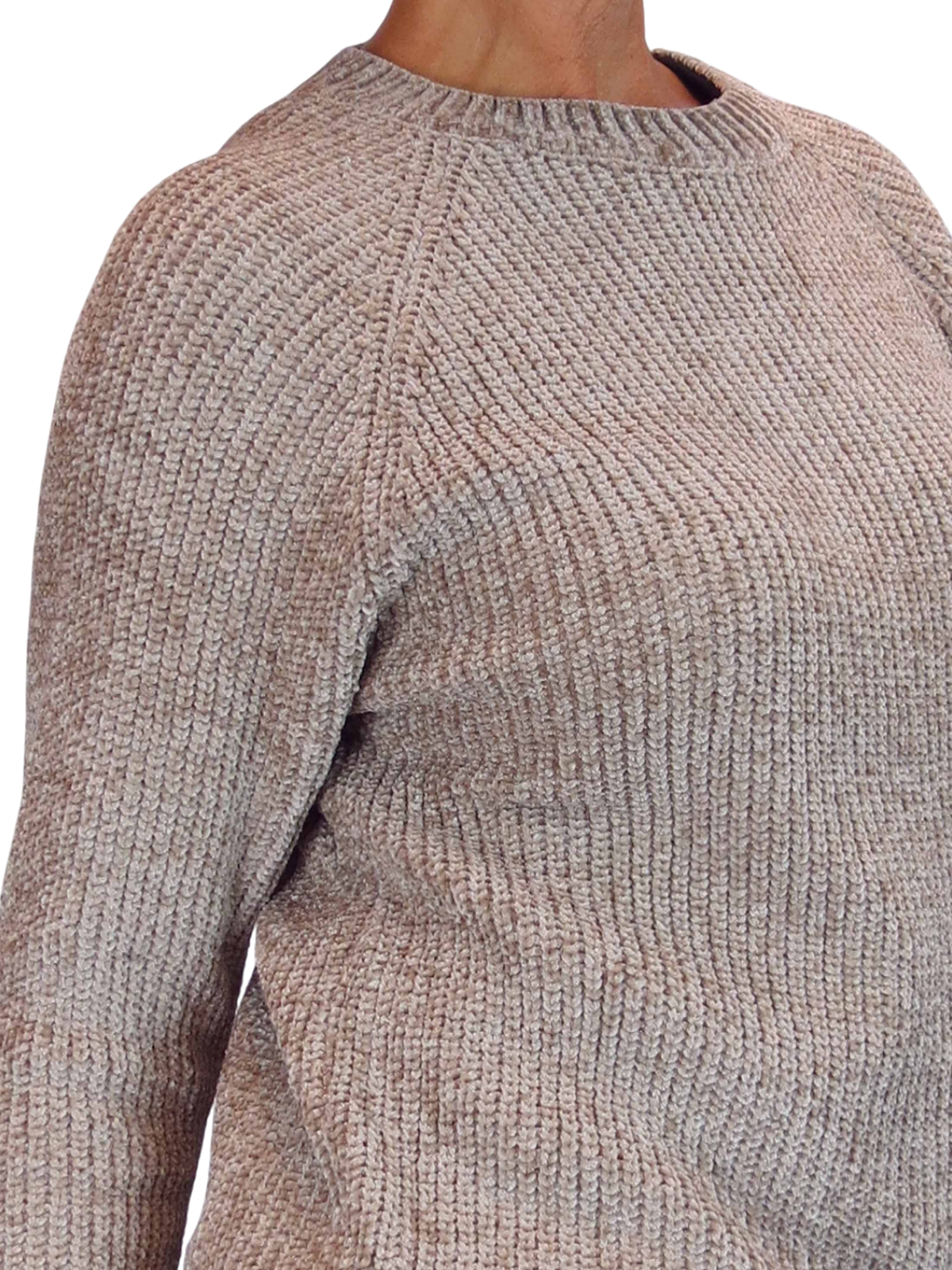 Long Sleeve Chenille Crew Neck Jumper Tan