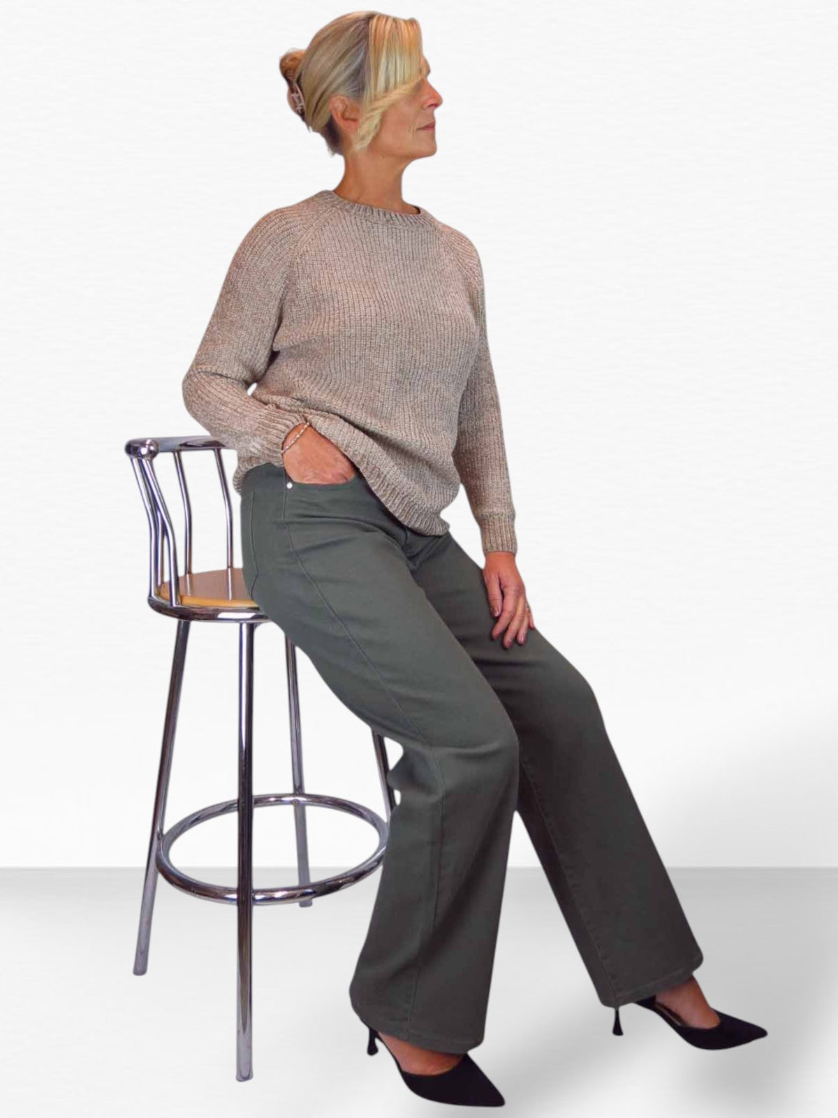Long Sleeve Chenille Crew Neck Jumper Tan