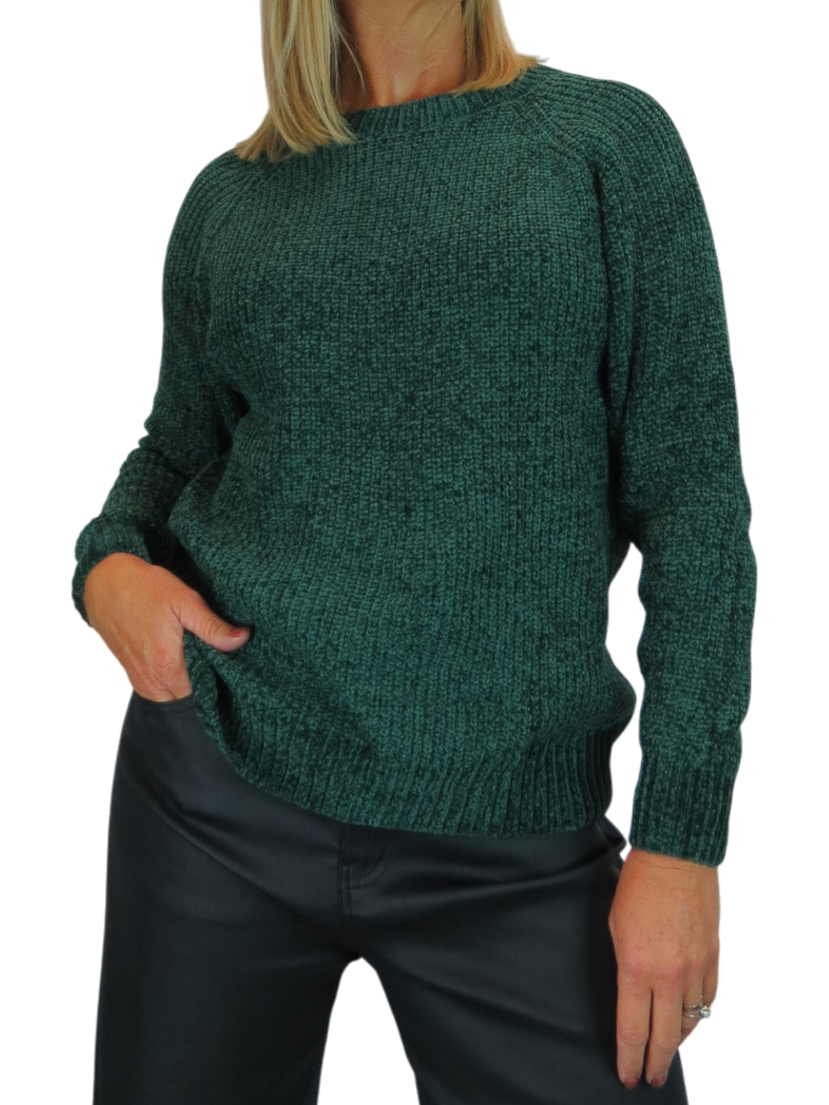 Long Sleeve Chenille Crew Neck Jumper Bottle Green