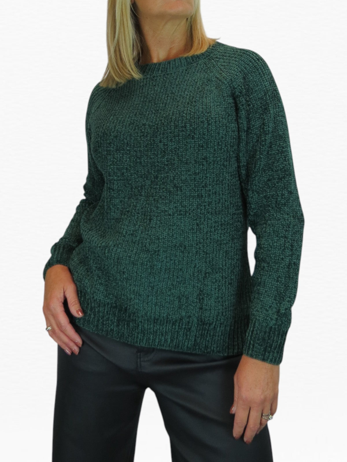 Long Sleeve Chenille Crew Neck Jumper Bottle Green