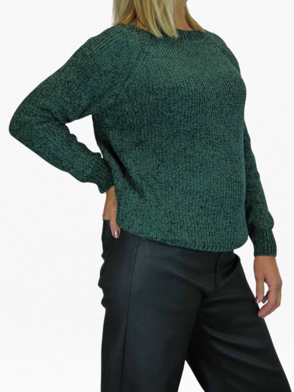 Long Sleeve Chenille Crew Neck Jumper Bottle Green